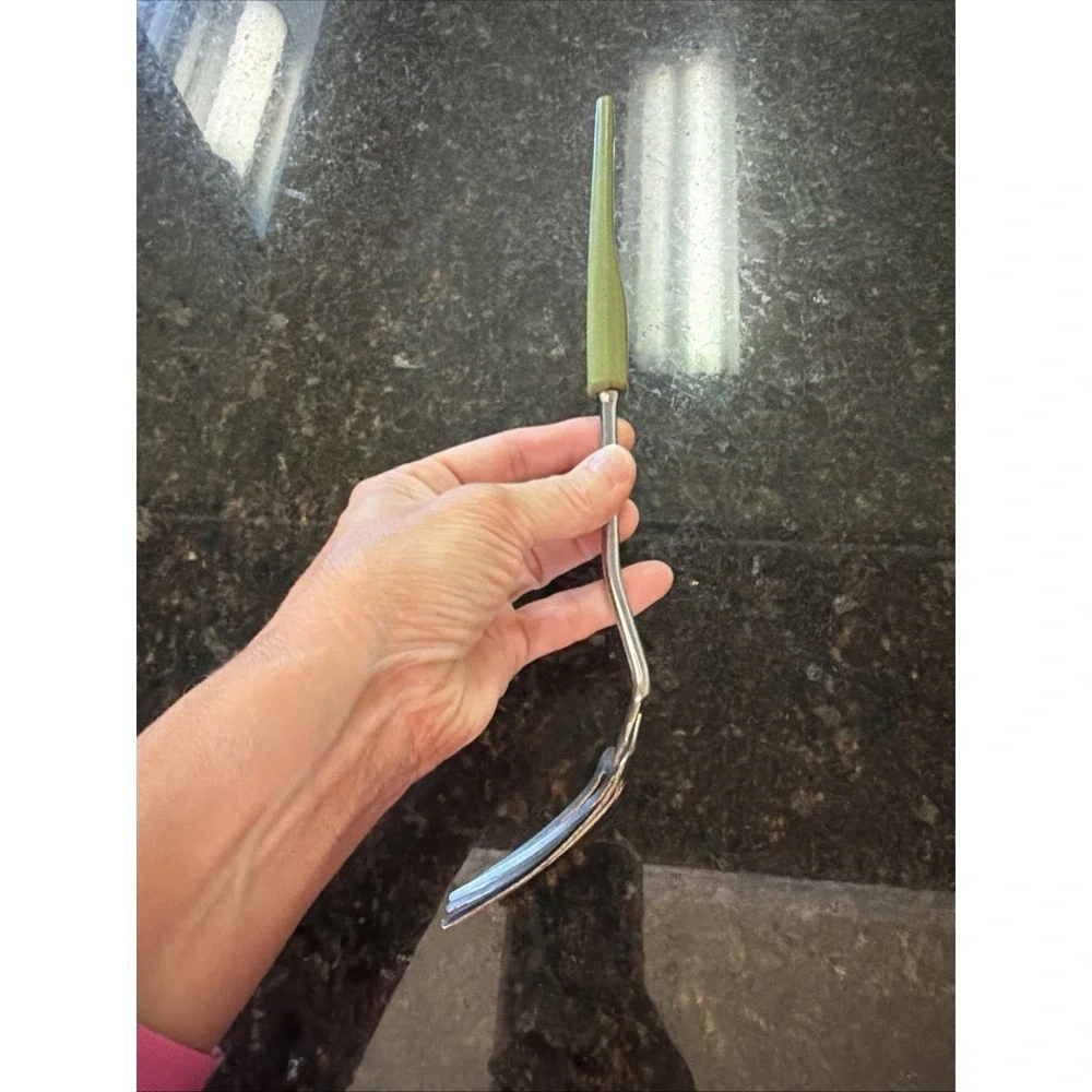 Vintage Foley 6-Tine Pastry Fork Stainless w/avocado Green Handle 11